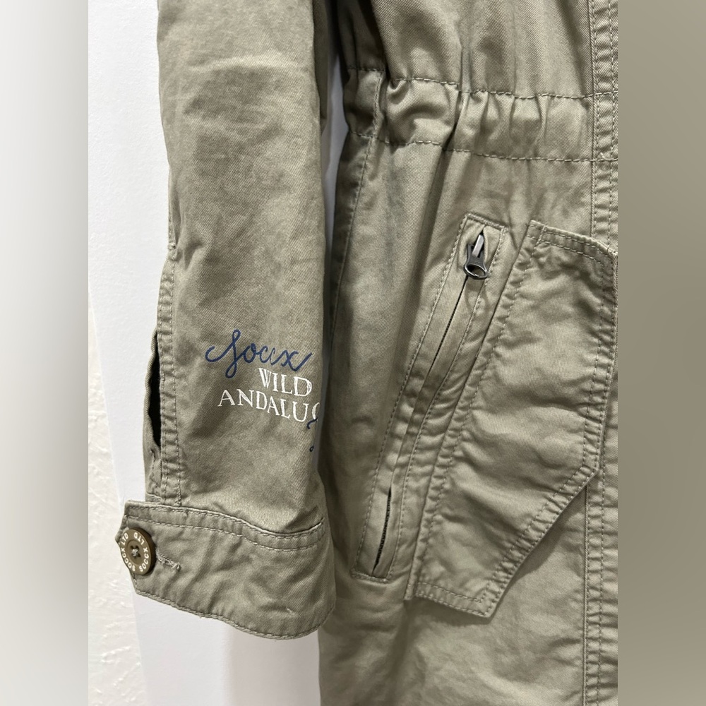 SOCCX Spirit Utility jacket zipper buttoned fitted hood drawstring waist - Picture 3 of 7